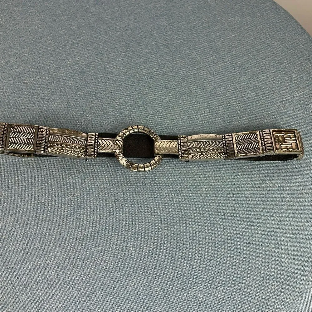 CHICO'S Limenta Stretch Belt Silver Hook Buckle Genuine Leather Size M/L